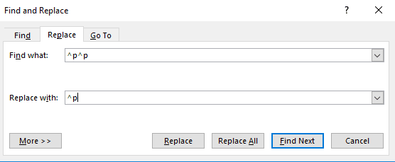 find replace paragraphs