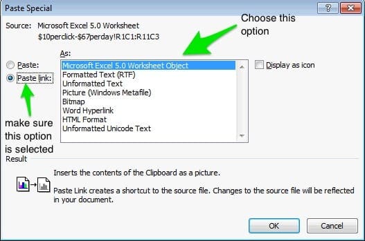 excel embed spreadsheet word