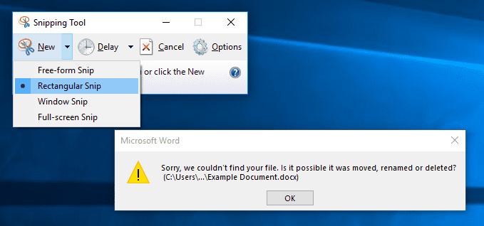 Windows snipping tool example