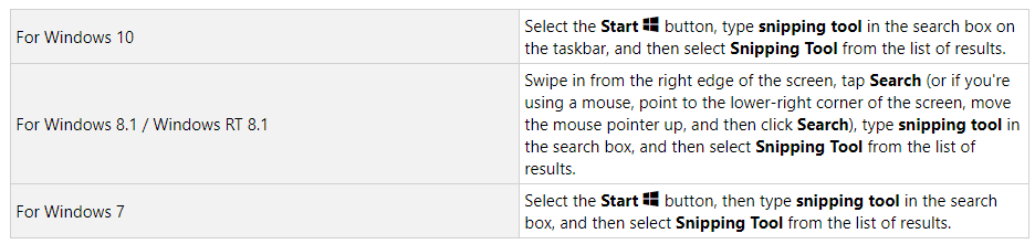Windows snipping tool instructions