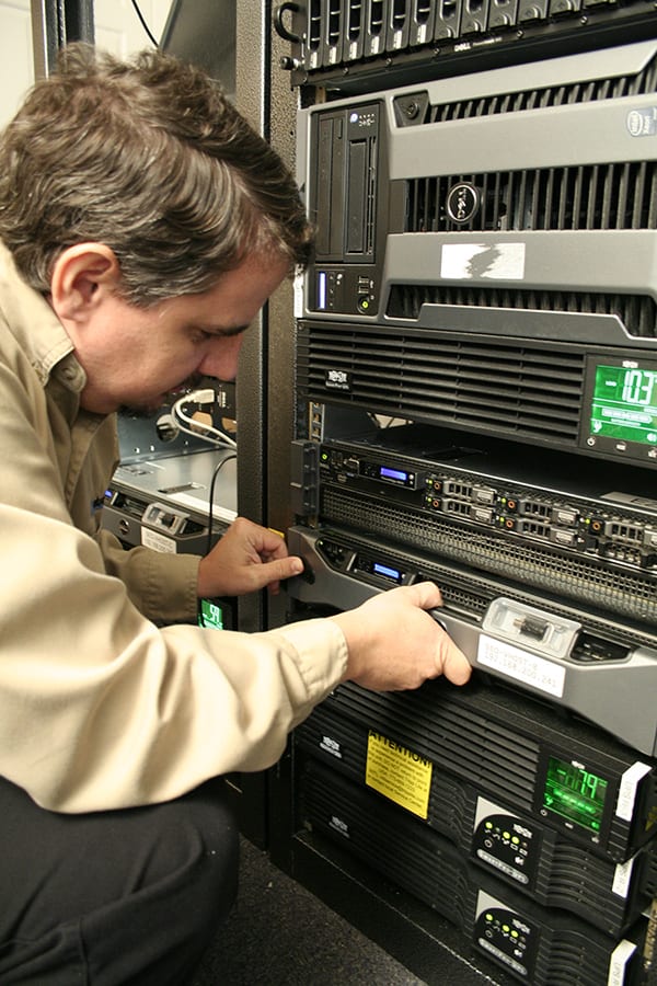 technician working on a server