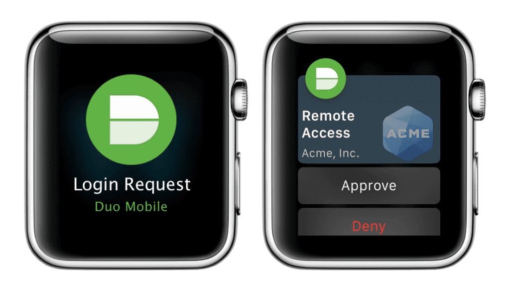 Duo 2FA push notification example on Apple Watch