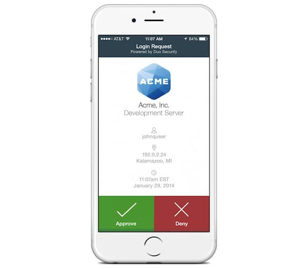 Duo 2FA push notification example on phone