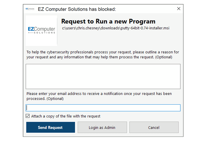 Notification prompt requesting access for blocked program