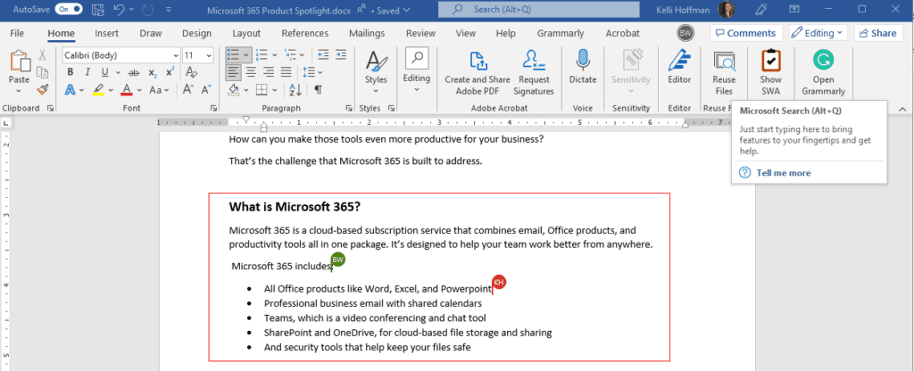 Example of multiple users editing Microsoft SharePoint document