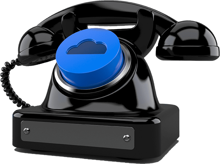 old rotary telephone with cloud button in middle, representing voip phones